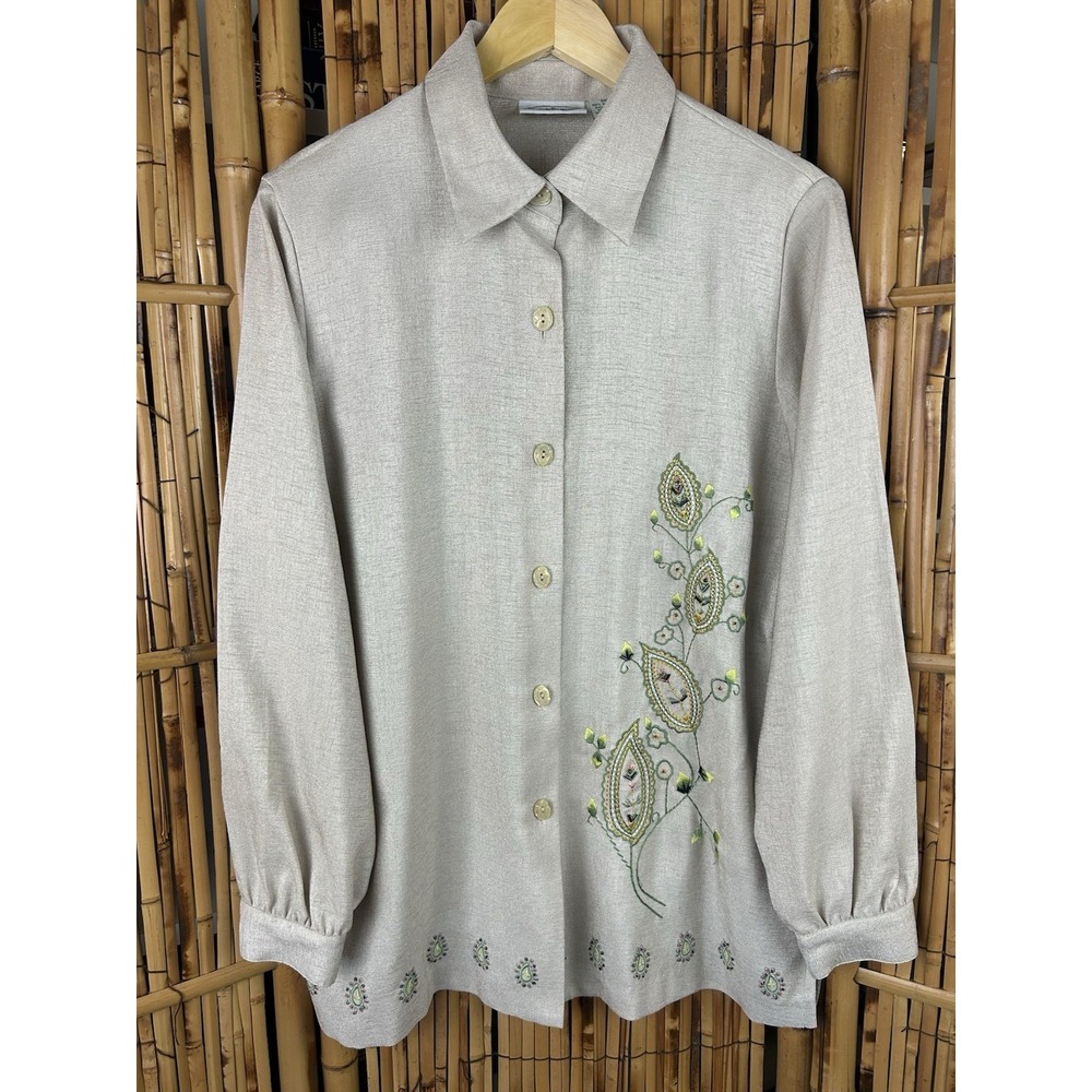 Patchington Womens VTG Long Sleeve Floral Embroidered Blouse Size Med Grannycore